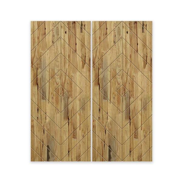 60 in. x 96 in. Hollow Core Weather Oak Stained Pine Wood Interior Double Sliding Closet Doors