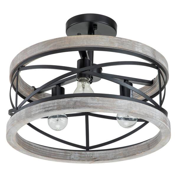 Calfoot カルフット C Cattleya 17.25 in. 3-Light Black Semi-Flush Mount with