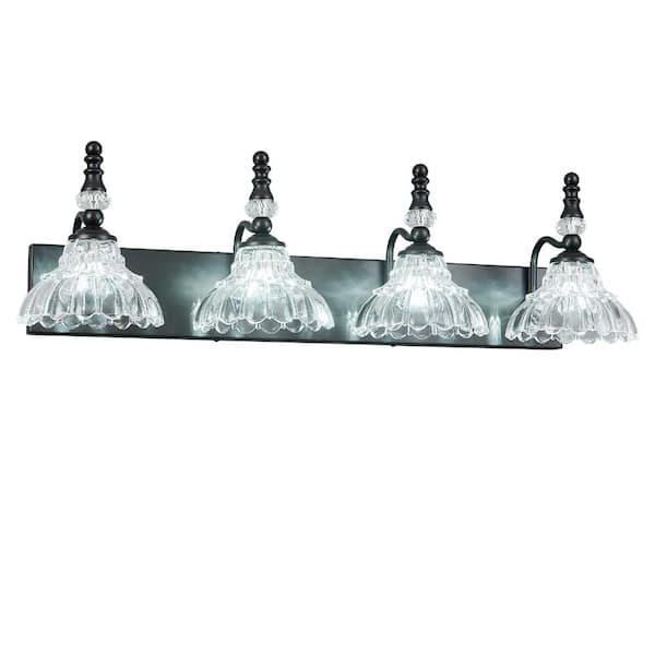 0llx4l❤︎ LQXYIQ 30.71in 4-Light Black with Flower Glass Shade Vanity Lights