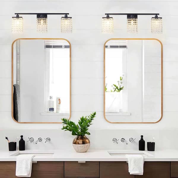 cerebrum Kælder Kortfattet aiwen 26 in. Modern 3-Light Crystal Vanity Light Bathroom Lighting Fixture  Wall Light Over Mirror HJ-90-3 - The Home Depot