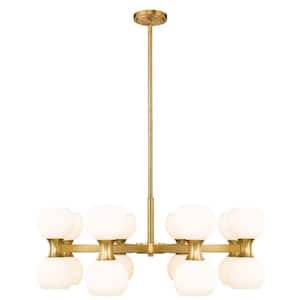 Artemis 16-Light Modern Gold Shaded Chandelier Light with Matte Opal Glass Shade with No Bulbs Included