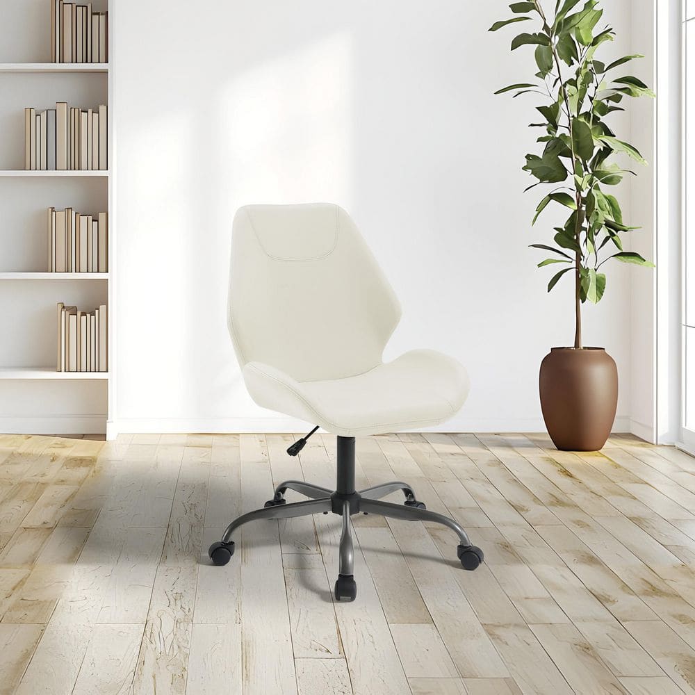 Topanga Faux Leather Adjustable Height Titanium Finish Base Task Chair in White