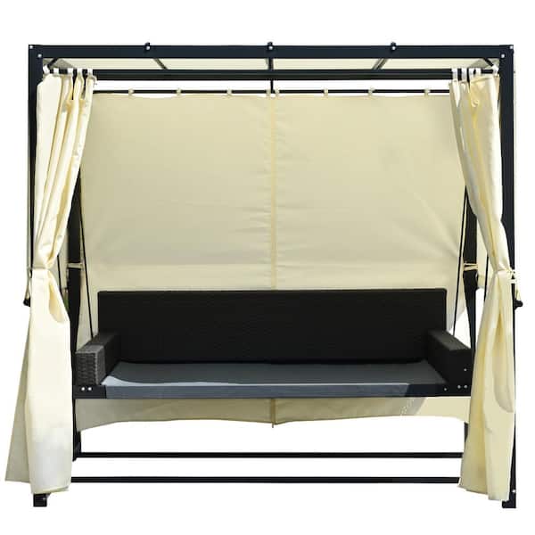 Cisvio U_Style 2-People to 3-People Outdoor Swing Bed; Adjustable Curtains; Suitable For Balconies; Gardens and Other Places