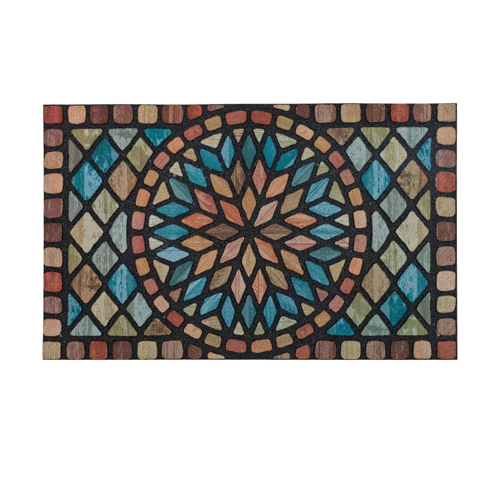 Multicolor Stained Glass Pattern Outdoor Door Mat