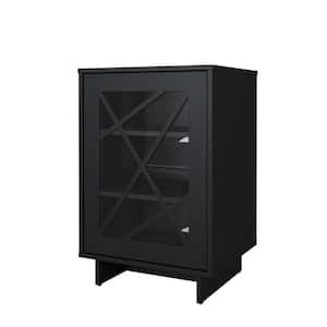 Paragon Black with Linear Design Detail Accent Cabinet with 1-Glass Door