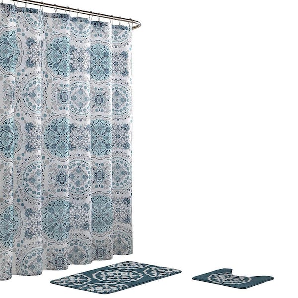 Bath Fusion Ine Geometric 18 In X, Teal Grey White Shower Curtains