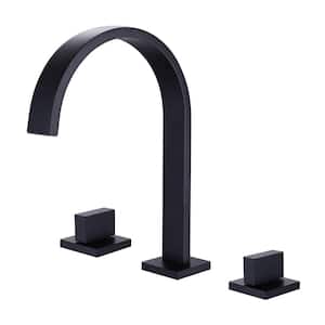 8 in. Widespread Double-Handle Waterfall Bathroom Faucet Brass 3-Holes Sink Basin Taps in Matte Black