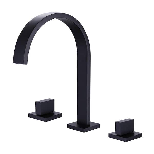 FLG 8 in. Widespread Double-Handle Waterfall Bathroom Faucet Brass 3-Holes Sink Basin Taps in Matte Black
