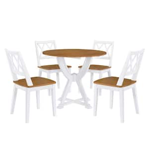 White 5-Piece Wood Outdoor Round Dining Table Set