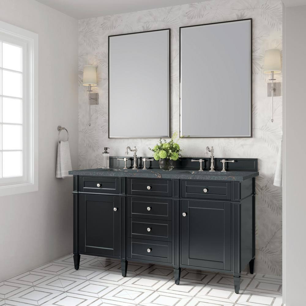 Brittany 60.0 in. W x 23.5 in. D x 34.0 in. H Double Bathroom Vanity in Black Onyx with Parisien Bleu Quartz Top price history on PriceWatchPro