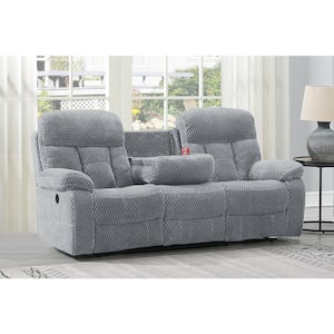 New Classic Furniture Bravo 87 in. Pillow Top Arm Polyester Rectangle Sofa with Power Footrest in Stone