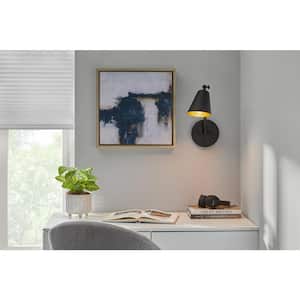 Grant 1-Light Matte Black Finish Wall Sconce with Aged Brass Inside Metal Shade