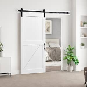 Westbridge 36 in. x 84 in. Textured White Sliding Barn Door with Solid Core and U-Shape Soft Close Hardware Kit