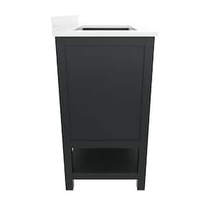 Vega 42 in. Black Bathroom Vanity with Sink, Cabinet, Open Shelf, 3 Drawers, White Faux Carrera Marble Stone Countertop