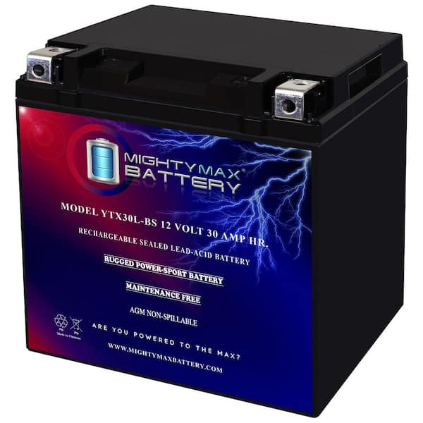 MIGHTY MAX BATTERY YTX30L-BS 12V 30AH Replacement Battery for STX30L-BS AGM Motorcycle