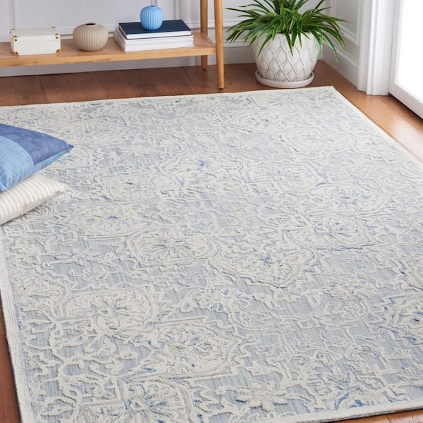 Trace 6 ft. x 6 ft. Light Blue/Ivory Ornate High-Low Square Area Rug