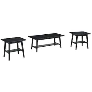 46 in. Black Square Wood Top Coffee End Table With Shelves (Set of 3)