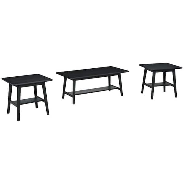 Benjara 46 in. Black Square Wood Top Coffee End Table With Shelves (Set of 3)