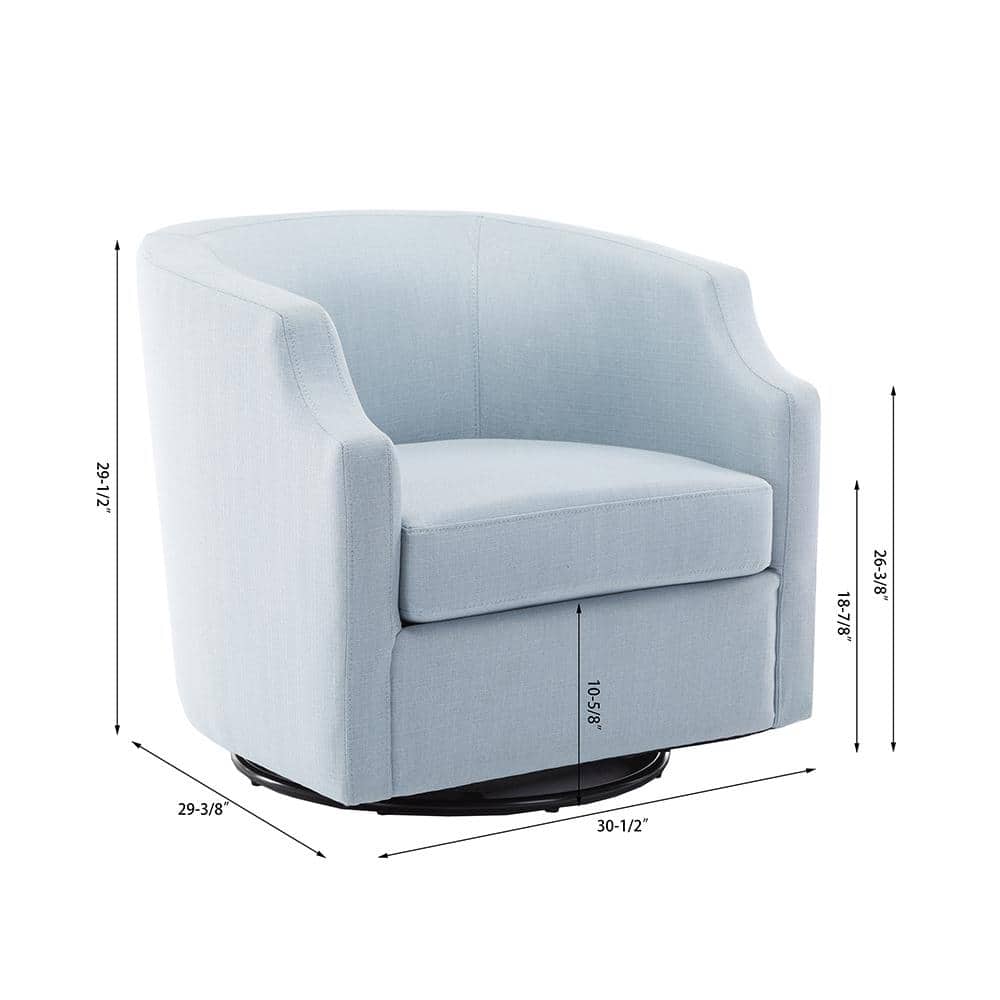Sky Blue Transitional Swivel Barrel Accent Chair in Polyester