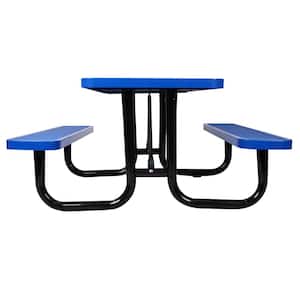 6 ft. Blue Rectangular Outdoor Carbon Steel Picnic Table with Umbrella Pole