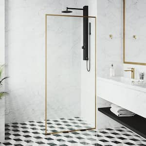 Meridian 34 in. W x 74 in. H Framed Fixed Shower Screen Door in Matte Brushed Gold with 3/8 in. (10mm) Clear Glass