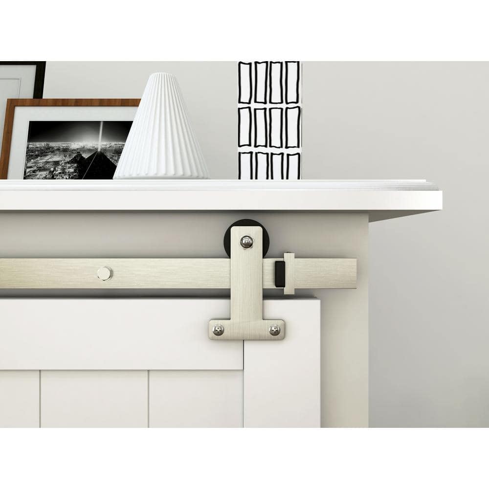 Quiet Glide 72 in. Satin Nickel Miniature Front Mount Sliding Barn Door Hardware for Double