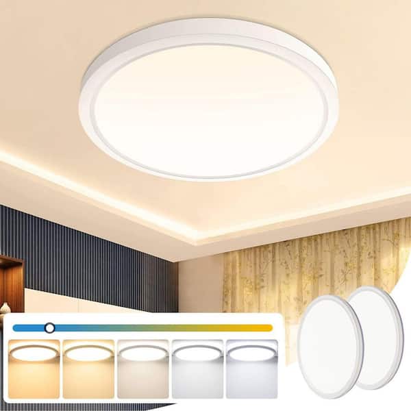 12 in. Ultra Slim White Selectable 5CCT Color Changing 3600 Lumens LED Round Ceiling Flush Mount Light Fixture (2-Pack)
