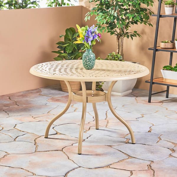 Noble House Phoenix Sand Round Cast Aluminum Outdoor Dining Table