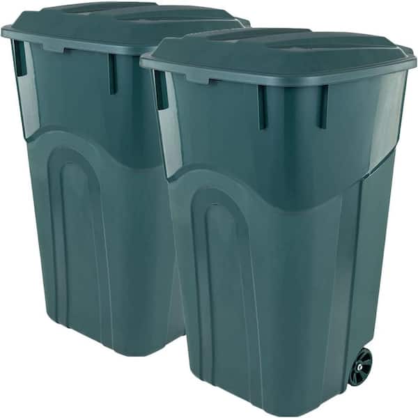 32 Gal. Wheeled Outdoor Garbage Can with Lid, ECO Green (2-Pack)