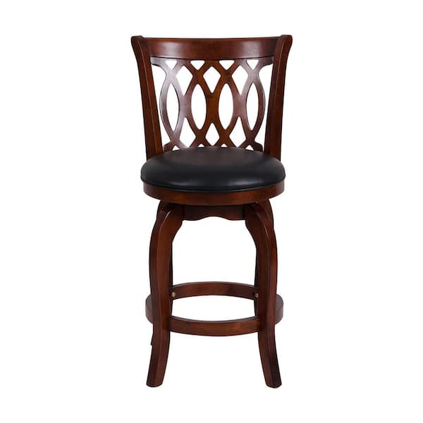 EVERGLADE HOME Canovia 38 in. Dark Cherry Full Back Wood Frame Swivel Bar Stool with Faux Leather Seat