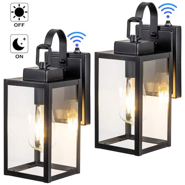 C Cattleya 1-Light Matte Black Dusk to Dawn Hardwired Outdoor Wall Lantern Sconce with Tempered Glass Panes (2-Pack)