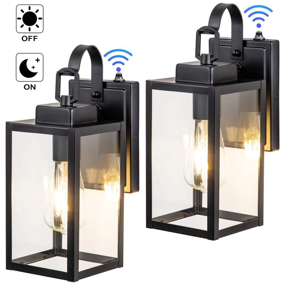 C Cattleya 1-Light Matte Black Dusk to Dawn Hardwired Outdoor Wall