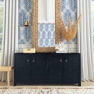 Bar Harbor Navy Blue Raffia 70 in. W Sideboard with 4 Doors and 2 Interior Shelves
