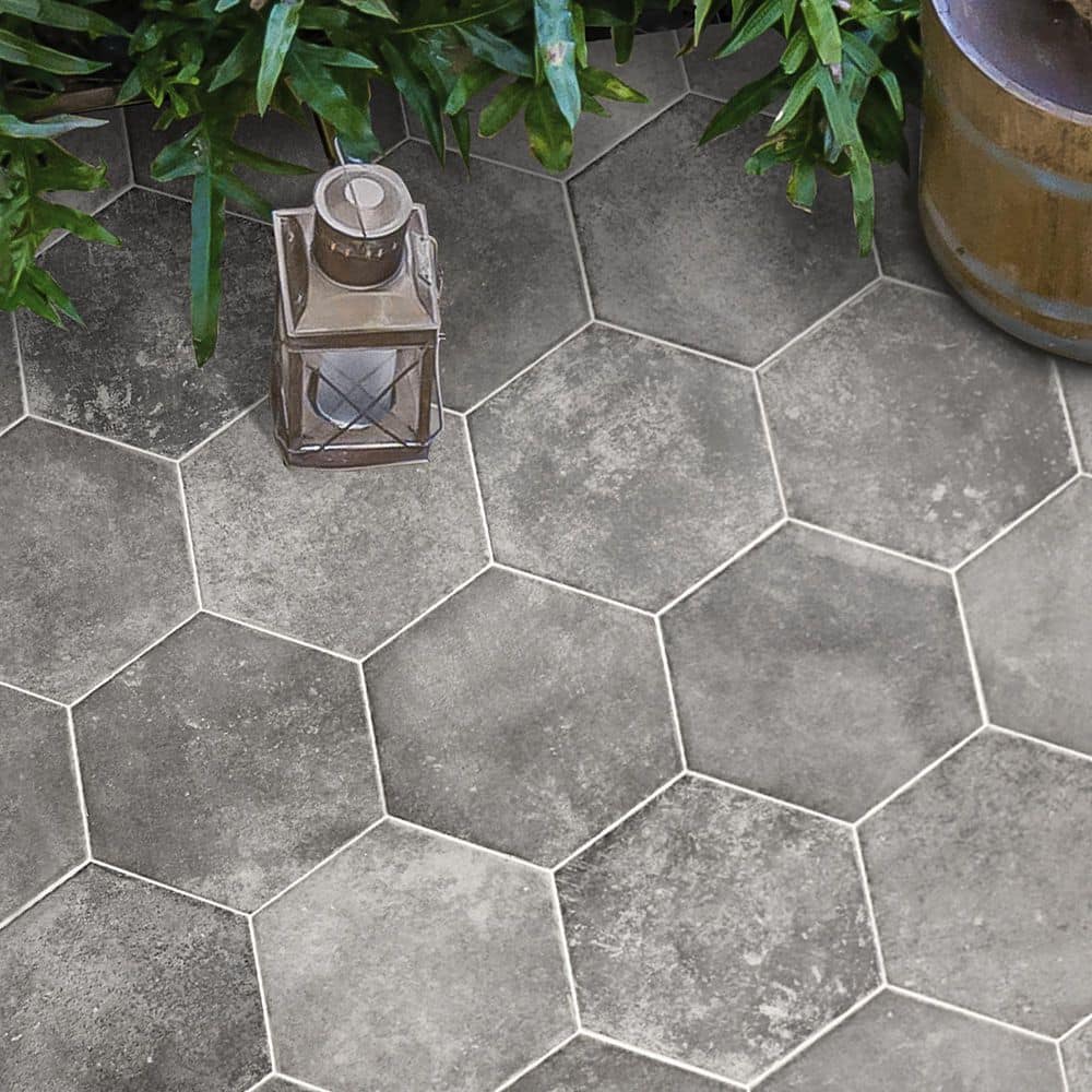 Gray Hexagon Matte Porcelain Floor and Wall Tile