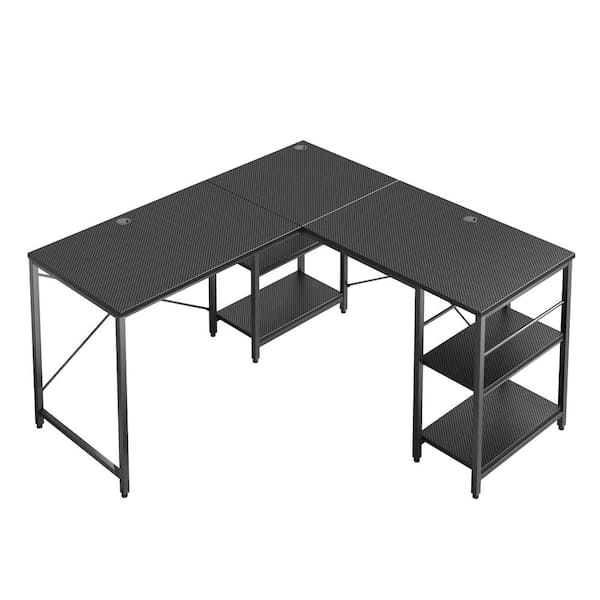 Bestier 59.45 in. Black Carbon Fiber LShaped Computer Desk with
