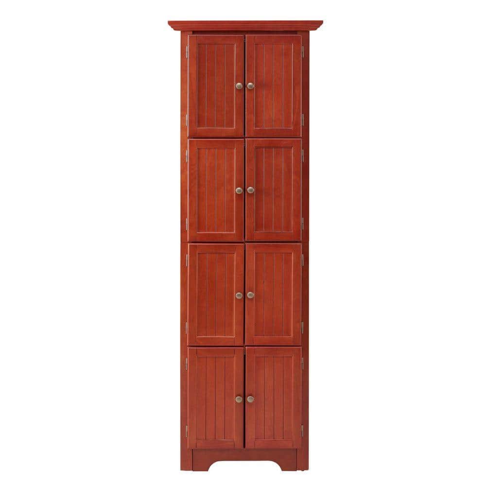 4-Tier 72 in. Corner Kitchen Pantry Storage Cabinet with 8 Doors, Tall Storage Cabinet with Adjustable Shelves in Cherry