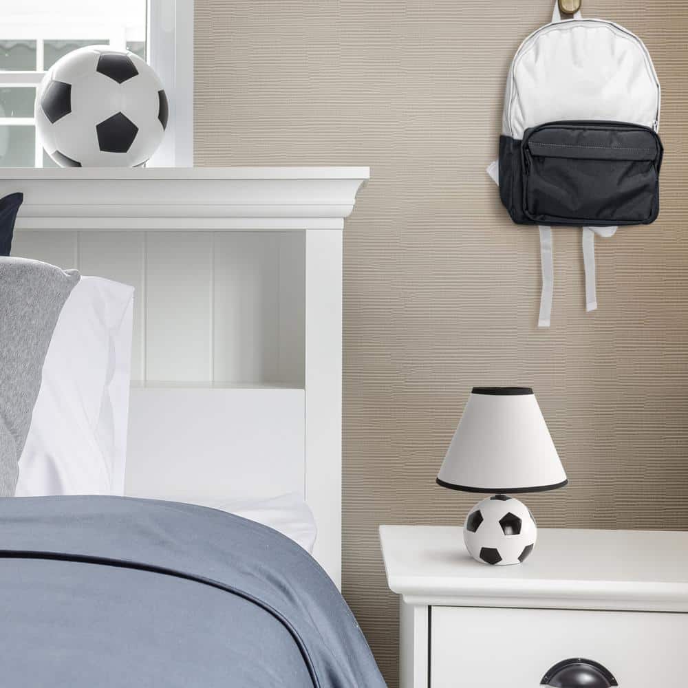 11.5" White and Black Ceramic Soccer Ball Table Lamp