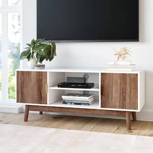 Wesley 43 in. White and Rustic Oak Particle Board TV Stand Fits TVs Up to 40 in. with Storage Doors