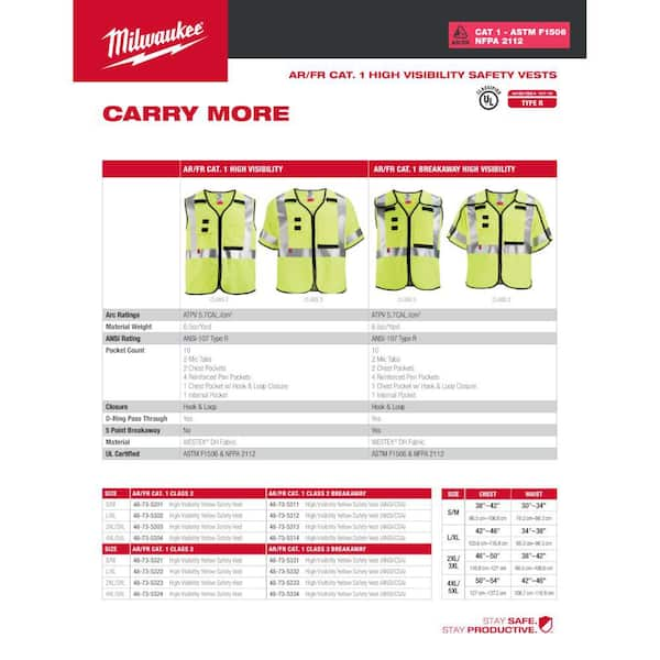 Milwaukee vest sale size chart