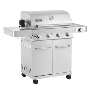 4-Burner Propane Gas Grill in Stainless with LED Controls, Side Burner and Rotisserie Kit