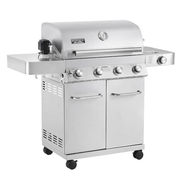 Grills 4-Burner Propane Gas Grill Stainless with Controls, Side Burner and Rotisserie Kit 17842 - The Home Depot