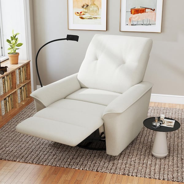 Elvira Modern Beige Velvet Power Swivel Rocker Recliner Chair with USB Ports and Adjustable Phone Holder