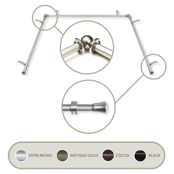 Rod Desyne 38 in. - 72 in. Bay Window Single Curtain Rod in Satin Nickel with Finial