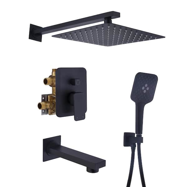 Dimakai 3-Spray Wall Mounted Single Handheld Shower Head 1.8 GPM Rain Shower Faucet with Body Spray in Matte Black