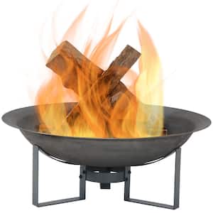 23 in. x 8.5 in. Round Cast Iron Wood Modern Outdoor Fire Pit Bowl in Gray with Stand