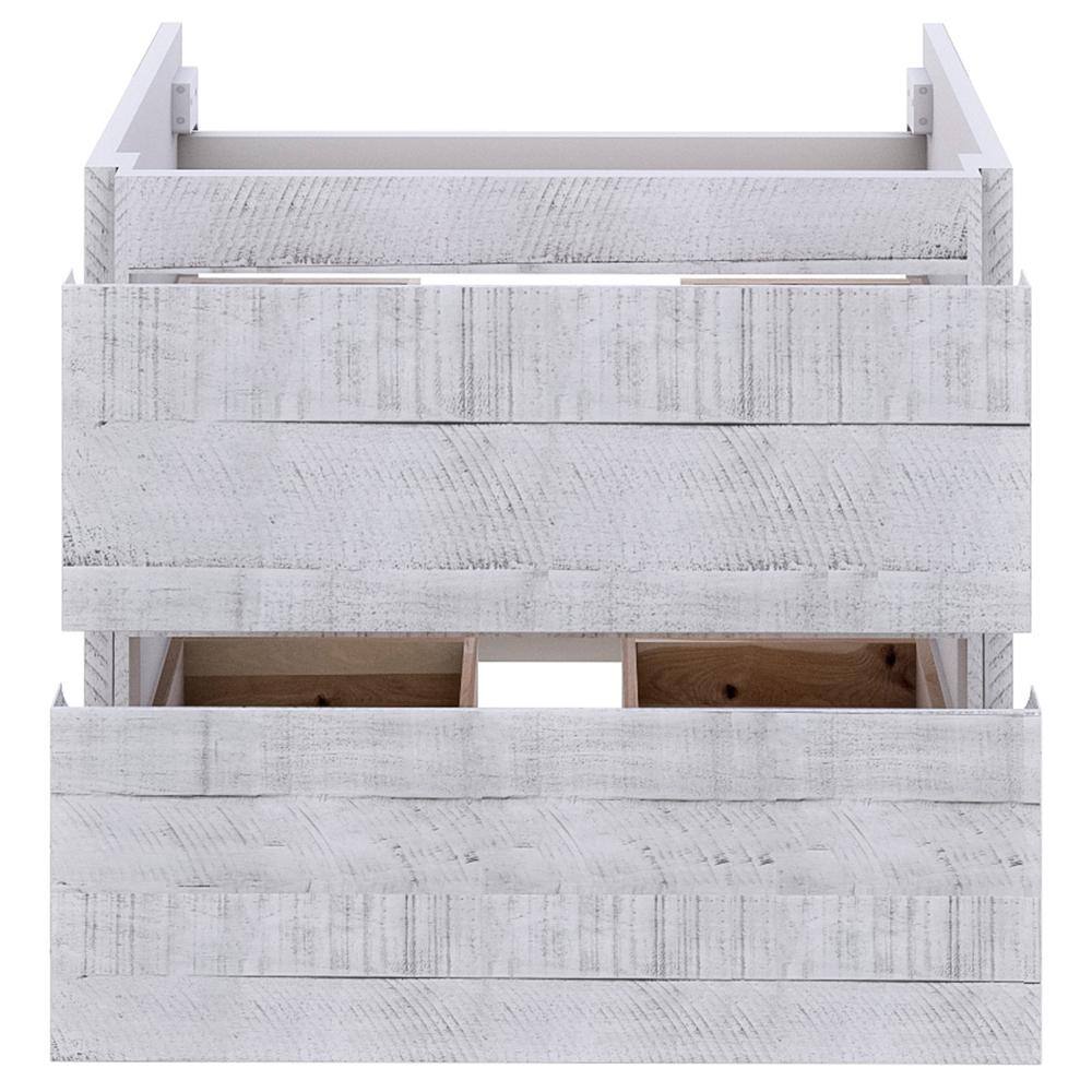 Rustic White Acacia Wood Wall-Mount Single Sink Vanity Base