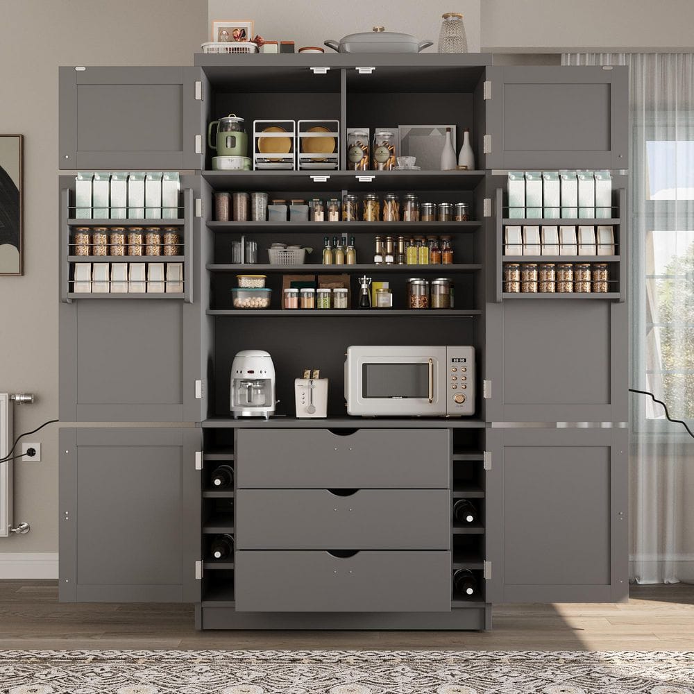 41 in. W x 18 in. D x 80 in. H Grey Freestanding Kitchen Pantry Linen Cabinet with 2-Power Outlets, Adjustable Shelves price history on PriceWatchPro