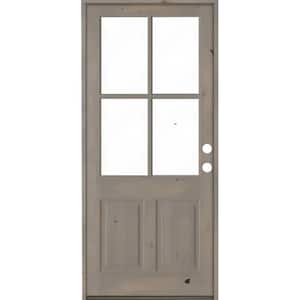 32 in. x 96 in. Knotty Alder Left-Hand/Inswing 4-Lite Clear Glass Grey Stain Wood Prehung Front Door