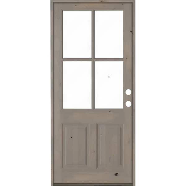 Krosswood Doors 42 in. x 96 in. Knotty Alder Left-Hand/Inswing 4-Lite Clear Glass Grey Stain Wood Prehung Front Door