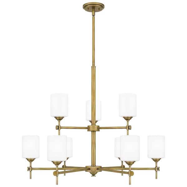 Quoizel Aria 9-Light Weathered Brass Chandelier with Opal Glass